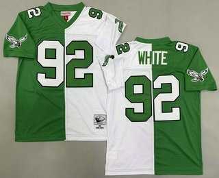 Men%27s Philadelphia Eagles #92 Reggie White Green White Split 1990 Throwback Stitched Jersey
