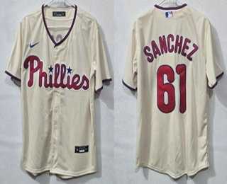 Men%27s Philadelphia Phillies #61 Cristopher Sanchez Cream Cool Base Jersey