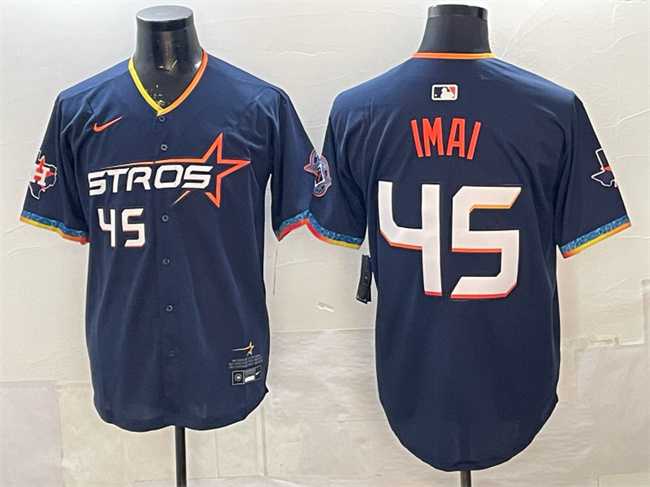 Men%27s Houston Astros #45 Tatsuya Imai Navy 2025 City Connect With Texas Patch Limited Stitched Jersey