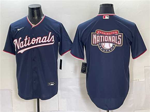 Men%27s Washington Nationals Team Big Logo Navy Stitched Jersey Dzhi