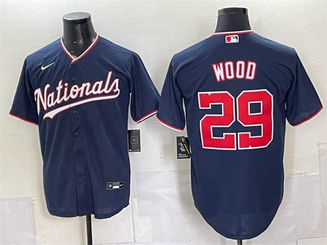 Men%27s Washington Nationals #29 James Wood Navy Stitched Jersey