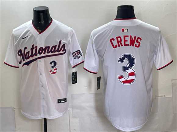 Men%27s Washington Nationals #3 Dylan Crews White USA 250 Fourth of July Home Stitched Jersey Dzhi