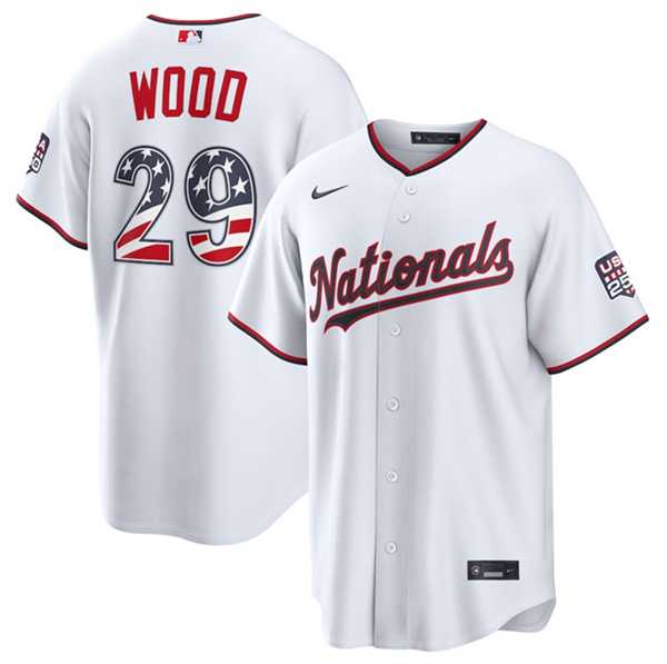 Men%27s Washington Nationals #29 James Wood White USA 250 Fourth of July Home Stitched Jersey Dzhi