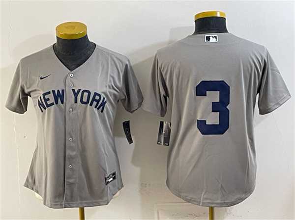 Women%27s New York Yankees #3 Babe Ruth Gray Cool Base Stitched Jersey(Run Small)