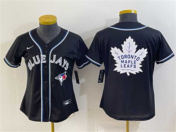 Women%27s Toronto Blue Jays & Leafs With White Leafs Logo 2026 Fashion Replica Black Out Stitched Jersey(Run Small) Dzhi