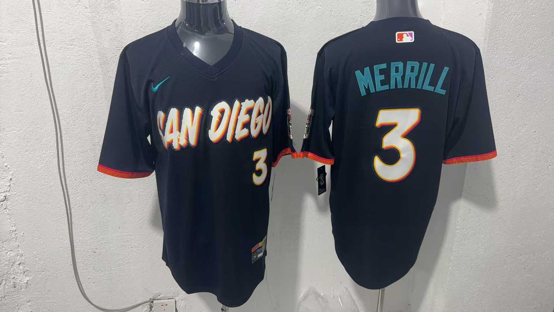 Men%27s San Diego Padres #3 Jackson Merrill Black 2026 City Connect Stadium Jersey