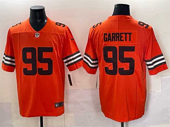 Men%27s Cleveland Browns #95 Myles Garrett Orange Vapor Limited Stitched Jersey