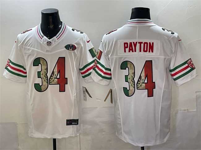 Men%27s Chicago Bears #34 Walter Payton White Mexico F.U.S.E. With VMH Patch Stitched Jersey