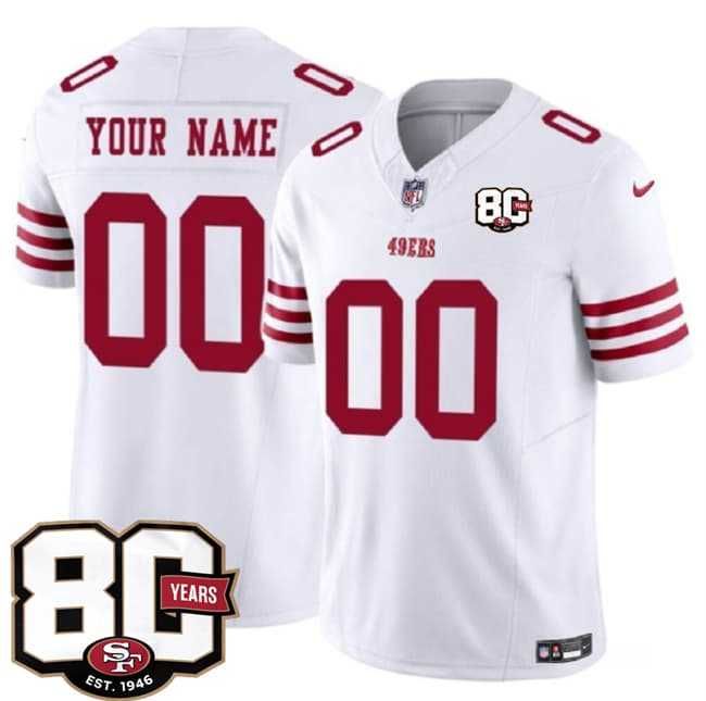 Men%27s San Francisco 49ers Active Player Custom White 80th Anniversary Patch 2026 F.U.S.E. Vapor Untouchable Limited Stitched Jersey