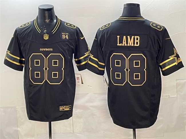 Men%27s Dallas Cowboys #88 CeeDee Lamb Black Gold 2025 F.U.S.E. 94 Marshawn Kneeland Memorial Patch Vapor Limited Stitched Jersey