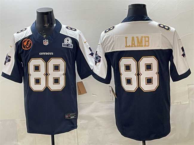 Men%27s Dallas Cowboys #88 CeeDee Lamb Navy F.U.S.E. With John Madden Patch & Established In 1960 Patch Thanksgiving Vapor Limited Stitched Jersey