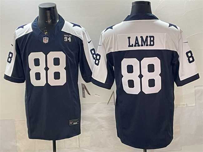 Men%27s Dallas Cowboys #88 CeeDee Lamb Navy F.U.S.E. 94 Marshawn Kneeland Memorial Patch Vapor Limited Stitched Jersey