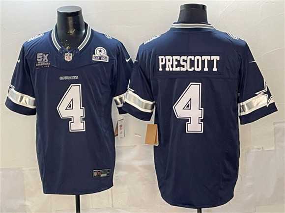 Men%27s Dallas Cowboys #4 Dak Prescott Navy F.U.S.E. With 5x Super Bowl Champions & Established In 1960 Patch Vapor Limited Stitched Jersey