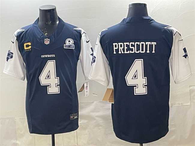 Men%27s Dallas Cowboys #4 Dak Prescott Navy F.U.S.E. With Established In 1960 Patch And 4-Star C Patch Vapor Limited Stitched Jersey