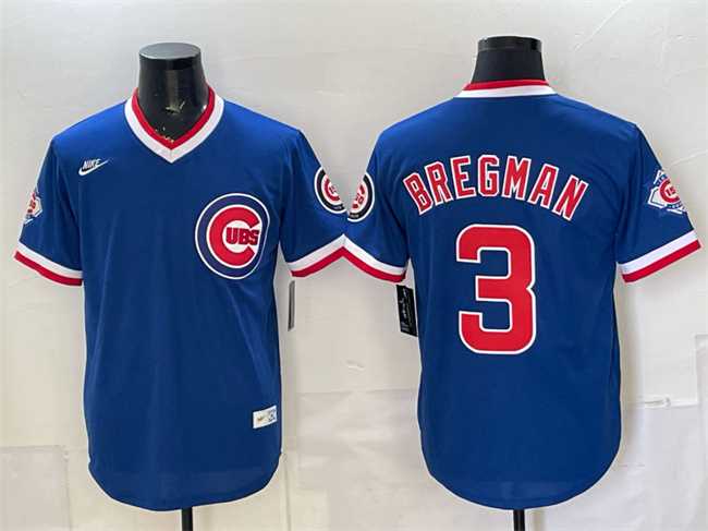 Men%27s Chicago Cubs #3 Alex Bregman Royal 150th Anniversary Throwback Vapor Limited Stitched Jersey