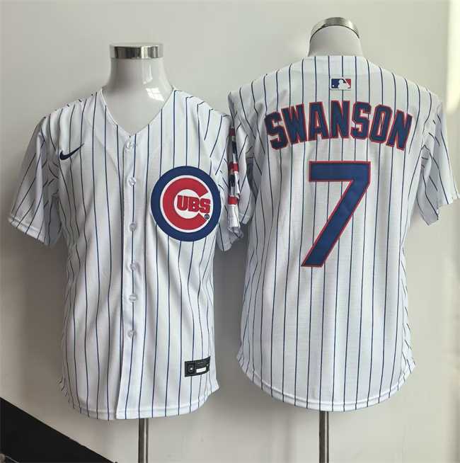 Men%27s Chicago Cubs #7 Dansby Swanson White Home Limited Stitched Jersey