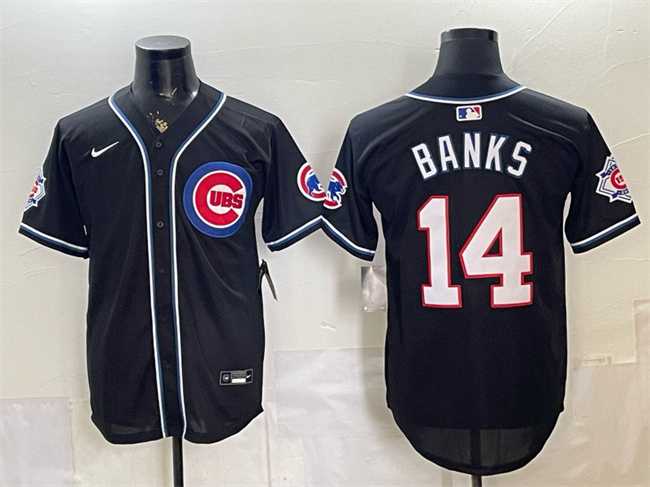 Men%27s Chicago Cubs #14 Ernie Banks 150th Anniversary Black Out Style Vapor Premier Limited Stitched Jersey