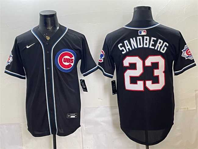 Men%27s Chicago Cubs #23 Ryne Sandberg 150th Anniversary Black Out Style Vapor Premier Limited Stitched Jersey