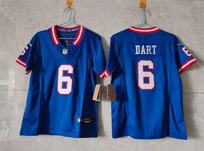 Youth New York Giants #6 Jaxson Dart Blue 2025 Draft F.U.S.E. Throwback Untouchable Limited Stitched Jersey