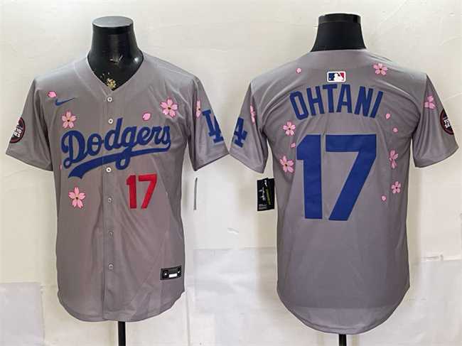 Men%27s Los Angeles Dodgers #17 Shohei Ohtani Grey 2025 Tokyo Series Limited Stitched Jersey