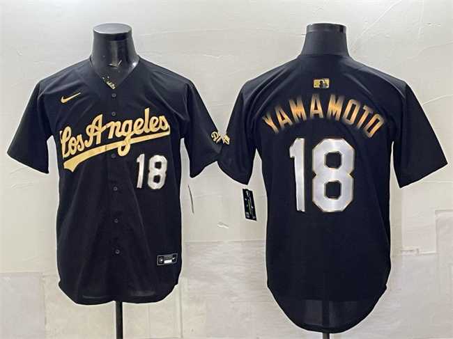 Men%27s Los Angeles Dodgers #18 Yoshinobu Yamamoto Black Gold Limited Stitched Jersey Dzhi