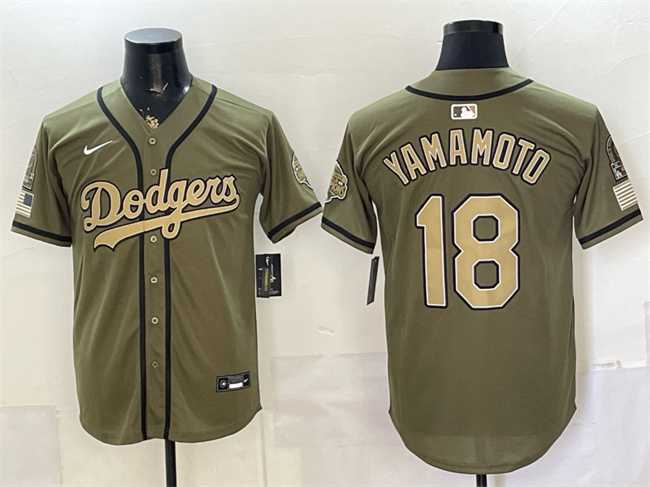Men%27s Los Angeles Dodgers #18 Yoshinobu Yamamoto Olive 2026 Armed Forces Day Stitched Jersey Dzhi
