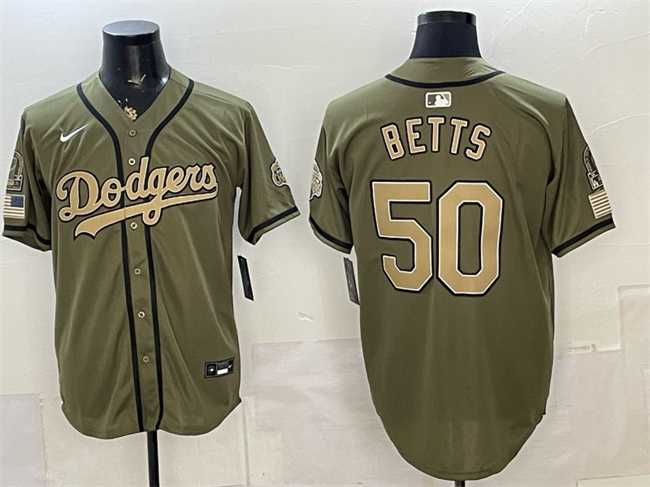 Men%27s Los Angeles Dodgers #50 Mookie Betts Olive 2026 Armed Forces Day Stitched Jersey Dzhi
