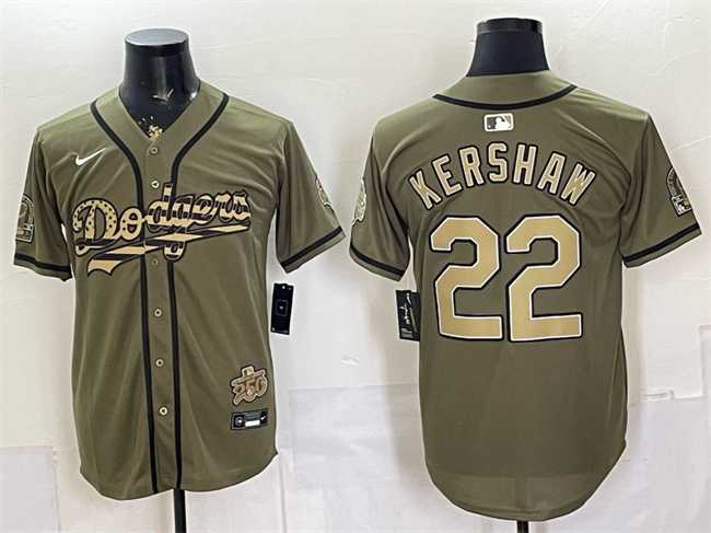 Men%27s Los Angeles Dodgers #22 Clayton Kershaw Olive 2026 Armed Forces Day Stitched Jersey Dzhi