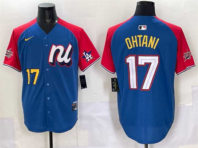 Men%27s National League #17 Shohei Ohtani Blue Red Alternate 2025 All-Star Edition Limited Stitched Jersey
