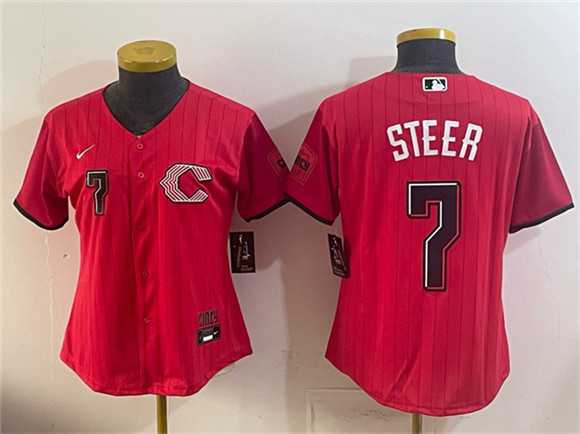 Women%27s Cincinnati Reds #7 Spencer Steer Red 2026 City Connect Stadium Stitched Jersey