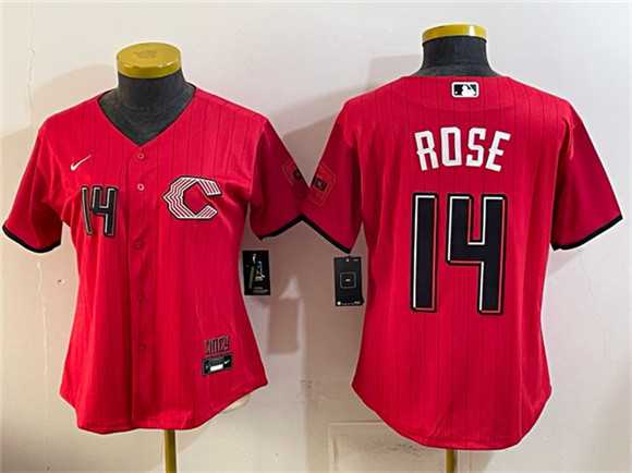 Women%27s Cincinnati Reds #14 Pete Rose Red 2026 City Connect Stadium Stitched Jersey