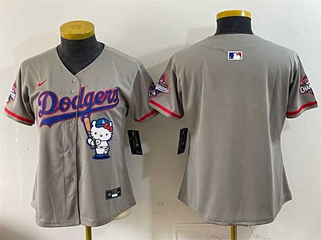 Women%27s Los Angeles Dodgers Blank Grey Hello Kitty Night 2025 World Series Champions Patch Stitched Jersey Dzhi