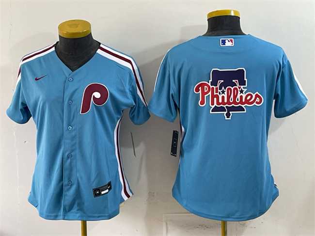 Women%27s Philadelphia Phillies Team Big Logo Blue Stitched Jersey Dzhi