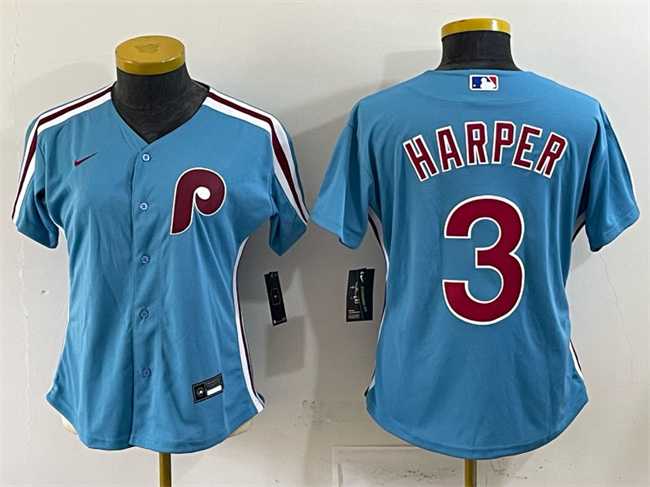 Women%27s Philadelphia Phillies #3 Bryce Harper Blue Stitched Jersey