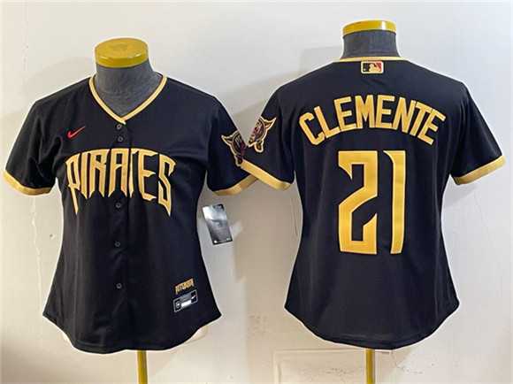 Women%27s Pittsburgh Pirates #21 Roberto Clemente Black 2026 City Connect Stadium Stitched Jersey