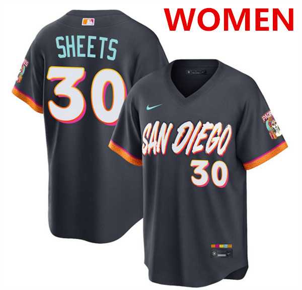 Women%27s San Diego Padres #30 Gavin Sheets Obsidian 2026 City Connect Stadium Stitched Jersey Dzhi
