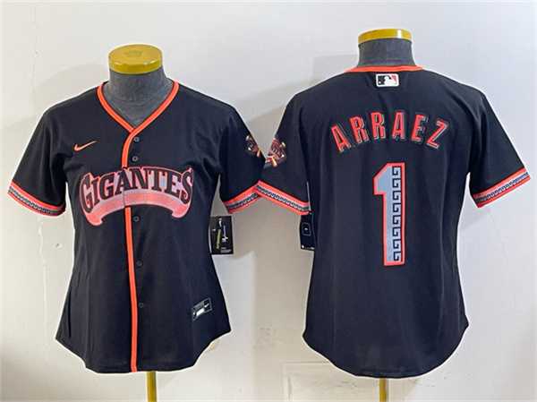 Women%27s San Francisco Giants #1 Luis Arraez Black 2026 Alternate Stadium Stitched Jersey Dzhi