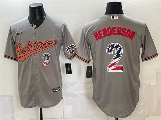 Men%27s Baltimore Orioles #2 Gunnar Henderson Gray USA 250 Fourth of July Home Stitched Jersey Dzhi