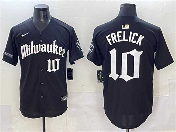 Men%27s Milwaukee Brewers #10 Sal Frelick Black %27Gothic 414 Shadows Edition%27 Vapor Premier Limited Stitched Jersey