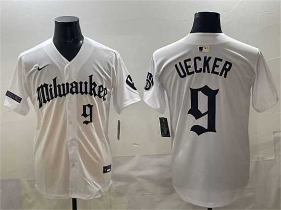 Men%27s Milwaukee Brewers #9 Bob Uecker White %27Gothic 414 Shadows Edition%27 Vapor Premier Limited Stitched Jersey