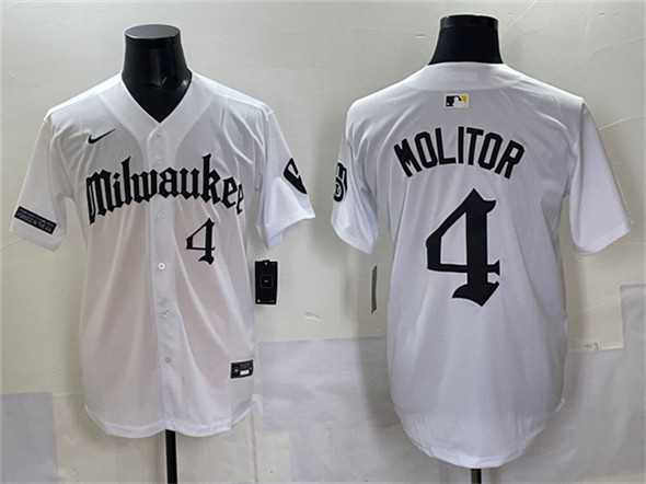 Men%27s Milwaukee Brewers #4 Paul Molitor White %27Gothic 414 Shadows Edition%27 Vapor Premier Limited Stitched Jersey