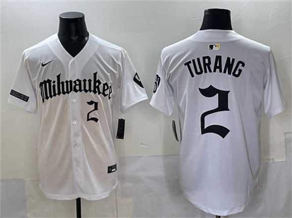 Men%27s Milwaukee Brewers #2 Brice Turang White %27Gothic 414 Shadows Edition%27 Vapor Premier Limited Stitched Jersey