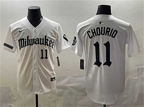 Men%27s Milwaukee Brewers #11 Jackson Chourio White %27Gothic 414 Shadows Edition%27 Vapor Premier Limited Stitched Jersey