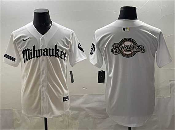 Men%27s Milwaukee Brewers Team Big Logo White %27Gothic 414 Shadows Edition%27 Vapor Premier Limited Stitched Jersey