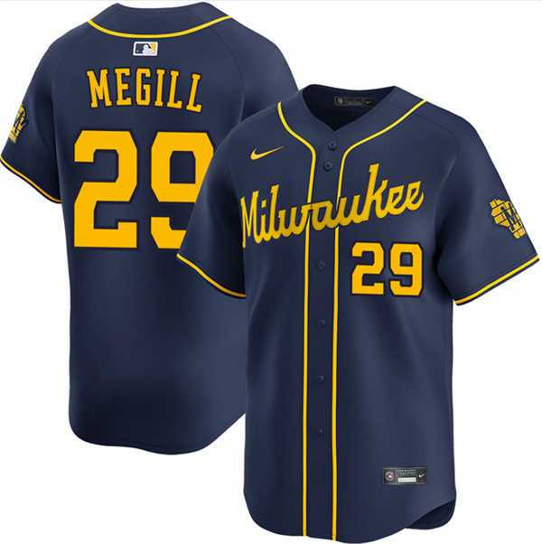 Men%27s Milwaukee Brewers #29 Trevor Megill Navy Alternate Limited Stitched Jersey Dzhi