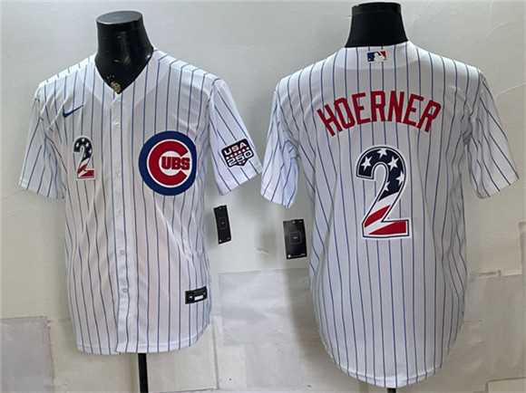 Men%27s Chicago Cubs #2 Nico Hoerner White 2026 USA 250 Fourth of July Home Stadium Stitched Jersey Dzhi