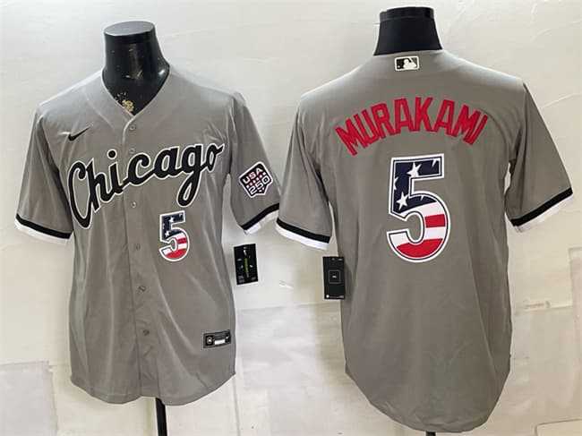 Men%27s Chicago White Sox #5 Munetaka Murakami Gray 2026 USA 250 Fourth of July Stitched Jersey Dzhi