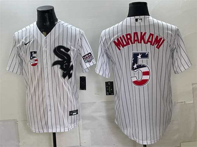 Men%27s Chicago White Sox #5 Munetaka Murakami White 2026 USA 250 Fourth of July Stitched Jersey Dzhi