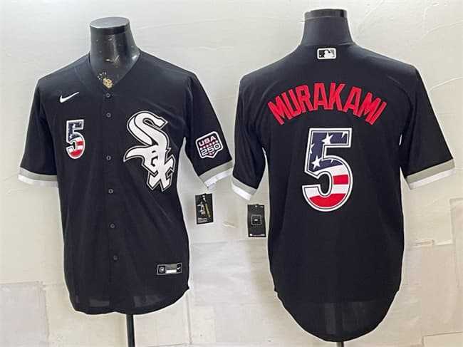 Men%27s Chicago White Sox #5 Munetaka Murakami Black 2026 USA 250 Fourth of July Stitched Jersey Dzhi