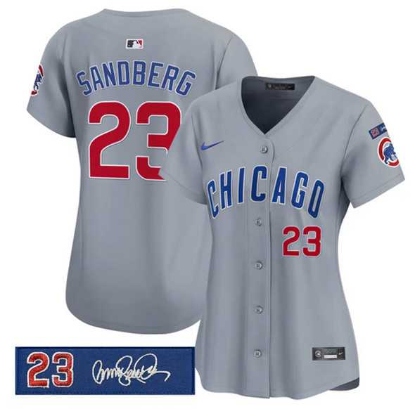 Women%27s Chicago Cubs #23 Ryne Sandberg Gray %27Ryne Sandberg Tribute%27 Vapor Limited V3 Stitched Jersey Dzhi
